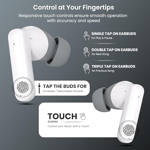 Image of AROMA TWS5 Orbit V5.4 True Wireless Earbuds - Matte White & Grey | Up to 55H Playtime, ENC, Fast Charging, Heavy Bass, Bluetooth