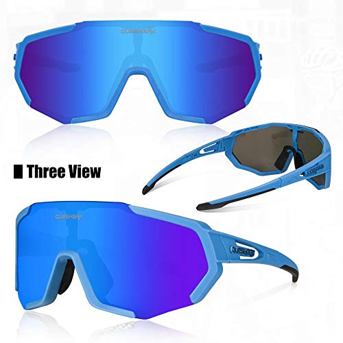 Image of Queshark Cycling Glasses, Sports Sunglasses for Men Women, 1 Polarized 2 HD Lens, Polarized Sunglasses for Cycling Running