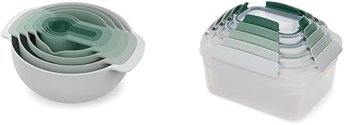 Joseph Joseph Nest 9 Plus - Juego de 5 recipientes de almacenamiento de alimentos (verde salvia) y Nest Lock (verde salvia)