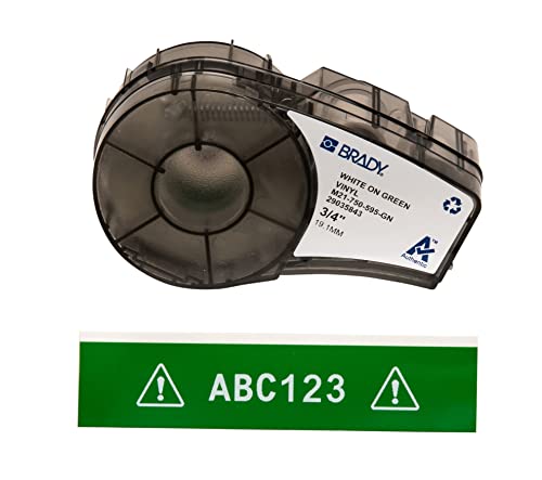 Brady Vinyl Label Tape for Label Printer M211 & M210 - Self Adhesive Vinyl Printer Labels - White on Green (19.05mm x 6.40m) - M21-750-595-GN
