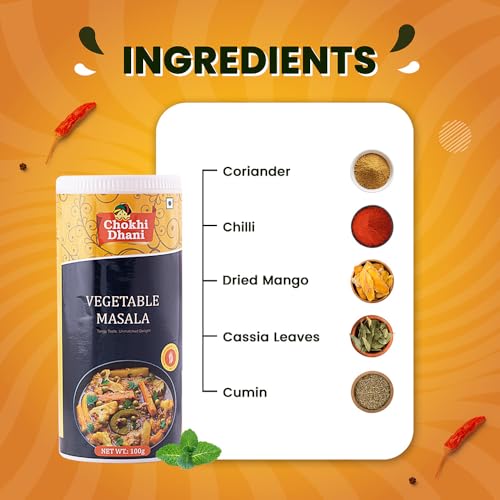 Image of Chokhi Dhani Vegetable Masala 100g | Mixed Veg Curry Masala Powder | All-Purpose Sabzi Masala | Authentic Indian Spice Blend for Gravy & Dry Dishes | Homemade Style | No Preservatives
