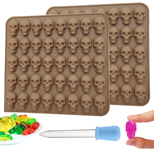Repostería Y Gourmet, Kitchen Moldes de dulces de calavera de silicona de 2 piezas, molde de calavera con molde de dulces de chocolate de Halloween de cuentagotas 40 cavidades bandeja de...