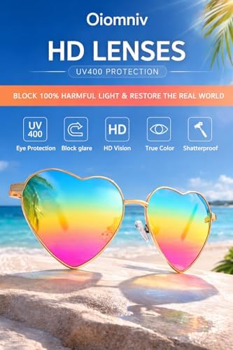 Oiomniv Heart Shape Sunglasses for Women Men Vintage Fashion Metal Frame Cute Glasses UV400 Protection for Party Festival Bridal Shower Wedding