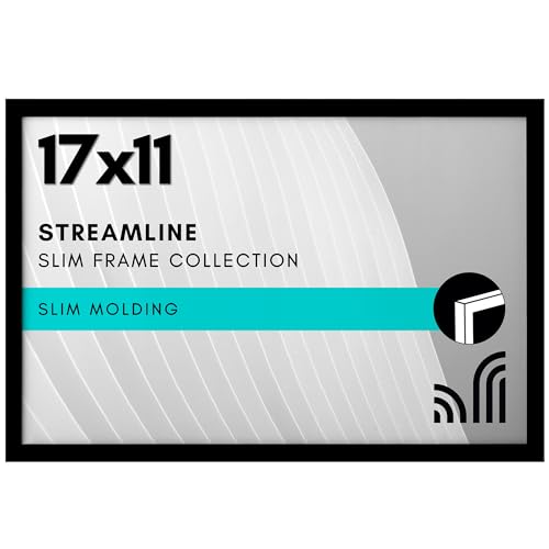 Americanflat 17x11 Picture Frame with Polished Plexiglass - Streamline Collection - Thin Border Picture Frame for Wall Display - Hanging Hardware Included - Black