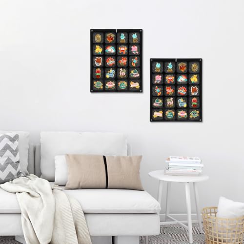 Image of Clear Acrylic Pin Display Organizer, Dust-Free Table Top & Wall Pin Display Holder Board with 20 Grids (9.4x11.8')