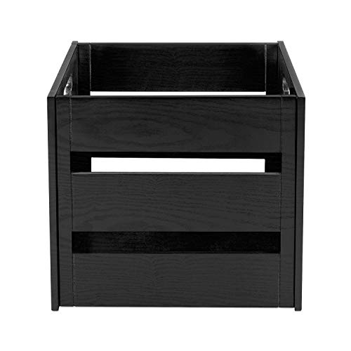 Image of Victrola Wooden Record Crate - Tabletop Vinyl Album Holder, No-Tool Assembly, Holds Over 50 Records, Real Wood Construction, Elegant Design (Black)