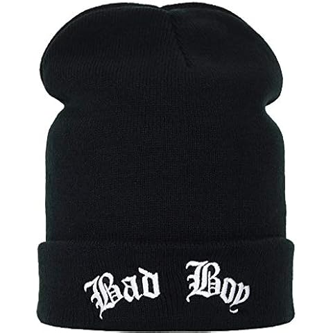 Bad BOY Beanie Embroidered Funny Beanie hat Bad Guy | Biker Beanie Cap for Men Women | Modern Breathable & Elastic Soft Knit hat | Strechable | Unisex | Black Cover