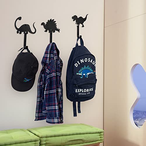 MyGift Fun Childrens Wall Mounted Matte Black Metal Cartoon Dinosaur Silhouette Hanger Hooks for Kids Boys Girls Coat Hat Garments, 3 Piece Set - Handcrafted in India by MyGift - Used condition - Image 3