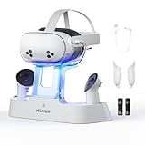 NexiGo Enhanced Charging Dock for Meta Quest 3 and 3S, with LED Light [On/Off], [Support Elite Strap with Battery], Headset Display Holder and Controller Mount, Rechargeable Batteries, White