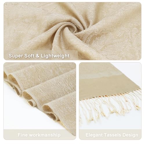 vimate Champagne Pashmina Shawl Wrap-Classic Paisley Pattern Pashminas Scarfs for Women Evening Dresses with Fringes(Style 1-Champagne)2