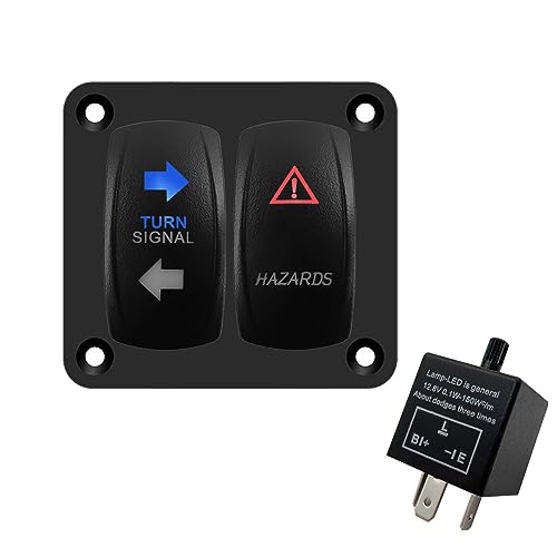 Image of Blue Led Turn Signal Switch Panel Red Hazard Warning Rocker Switch Panel with Adjustable Flasher Relay LED Flasher Blinker for Car Boat Truck Van Camper Motorcycle RV RZR UTV 12V /24V