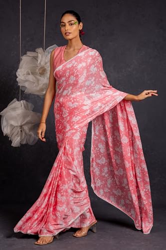 Image of MIRCHI FASHION Saree for Woman Georgette Floral and Leaf Printed | Elegant Farewell and Ceremonial Women's Sari with Blouse Piece