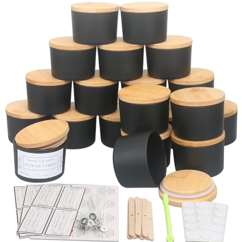 MILIVIXAY 20 unidades de 118 ml de tarros de vidrio para velas mate negros con tapa y kits de fabricación de velas – Gran paquete de abertura amplia pequeños tarros de velas vacíos para la fabricación
