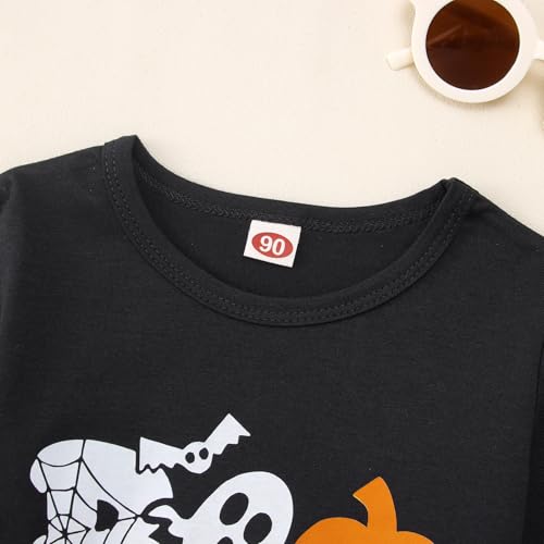 Toddler baby Girl Halloween Outfit Cute Boo Ghost Pumpkin Long Sleeve Shirt Stripe Bell Bottom Pants Fall Clothes Set3