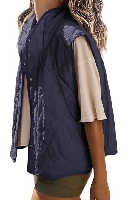 Veatzaer Womens Puffer Vest Cropped Quilted Stand Collar Lightweight Jacket Sleeveless Button Down Tops