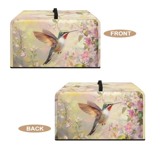 Image of Countertop Microwave Oven Cover Dust Protection Small Appliance Toaster Ovens Dust Cover for Kitchen Decor, 18.25 x 14.5 x 11 Inches, S, Hummingbird Pink Flower