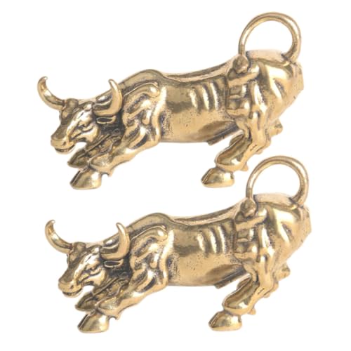 HIAKDOFT 2pcs Solid Brass Bull Figurine Wealth Sculpture for Office