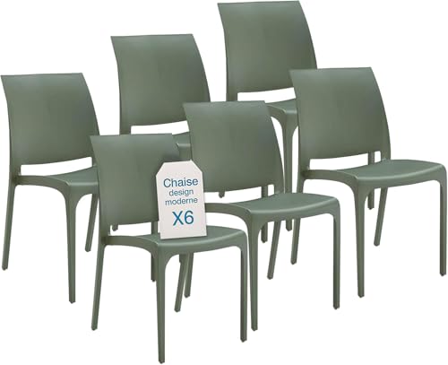 Tomaino - Chaise de cuisine en plastique - Ensemble de 6 chaises empilables avec accoudoirs pour...