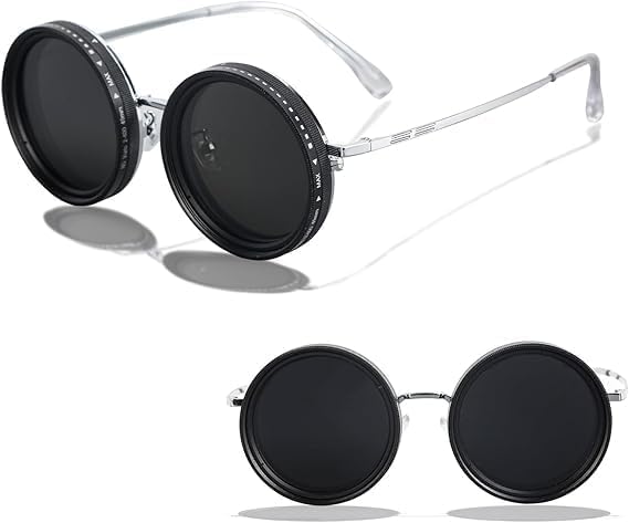 Adjustable Tint Round Polarized Sunglasses for Men – 1-9 Gears, ND Filter Lens, Tinted Eyewear for Beach & Outdoor Activities