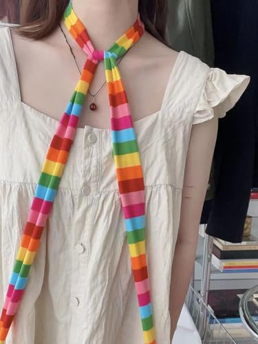 Y2k Scarf for Women Girls Long Skinny Striped Scarf Belts Cute Kawaii Japanese Harajuku Alt Emo Acubi Accessories4