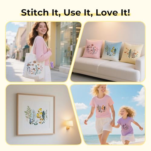 Image of HTVRONT 3 Pack Embroidery Kit for Beginners, Flower Pre-Printed Patterns | Step by Step Video,Includes Multiple Accessories, for Adults, Gift for Women Craft Lovers