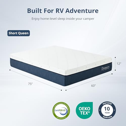Image of Dyonery RV Mattress Short Queen 12 Inch Gel Memory Foam Mattress in a Box, Cooling Sleep & Pressure Relief, Fiberglass Free, CertiPUR-US Certified Foam, Medium Support