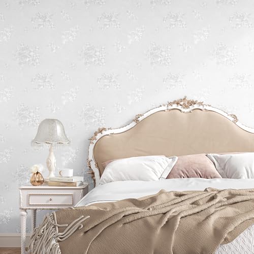Papier peint blanc pour chambre decoration murale fleurie et douce - 4