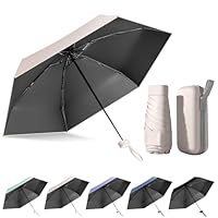 FESDMOH Mini Parapluie, Parapluie Pliant, Ombrelle Anti Uv, Mini Parapluie de Poche, Voyage, Poche Solide, avec Boîte de Rangement (Beige)