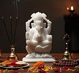 Idole de Ganesha fabriquée à la main en marbre blanc de grande qualité. Un excellent choix de cadeau pour diverses occasions.