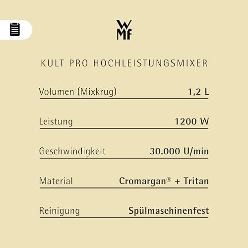 Foto von WMF Kult Pro Multifunktionsmixer Hochleistungsmixer, 30.000 U/min, Smoothie Maker, Standmixer, Ice-Crush Funktion, 4 Mixbehälter inkl. ToGo-Verschluss