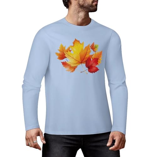 Fall Leaves -5 - Camiseta de manga larga con gráficos divertidos de algodón de primera calidad para hombres y mujeres, Estilo azul bebé, XL