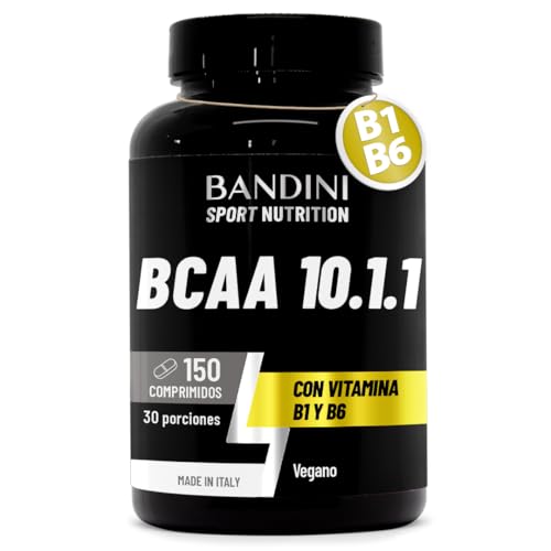 Bandini® BCAA 10.1.1 Aminoácidos de Cadena Ramificada | 150 Comprimidos | BCAA 10 1 1 con Leucina, Isoleucina, Valina, Vitamina B1 y B6 | Sin Lactosa, Vegano | Suplemento Pre y Post Entrenamiento