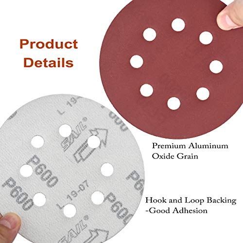 5-Inch 8-Hole Hook And Loop Sanding Discs, 600/800/1000/1200/1500/2000 Fine Grits Sandpaper For Random Orbit Sander, 60-Pack #TOP5