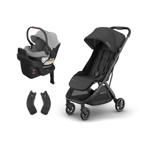 Image of UPPAbaby Travel System, Includes Minu V3 Stroller + Aria Lightweight Car Seat Combo - Adapters, Car Seat, Base + Infant Insert Included - Jake (Charcoal) + Anthony (Grey)