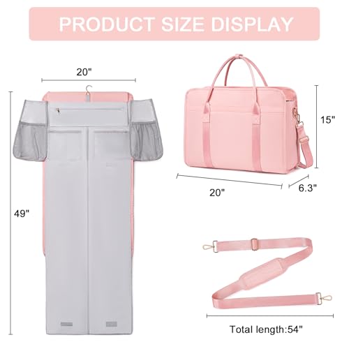 CAMTOP Garment Bags for Travel, Convertible Garment Duffle Bag for Women Men, Carry on Garment Bag Travel Duffel Bag with Shoe Pouch 2 in 1 Hanging Suit Travel Bag for Wedding, Dress, Business (Pink) - Thumbnail 2