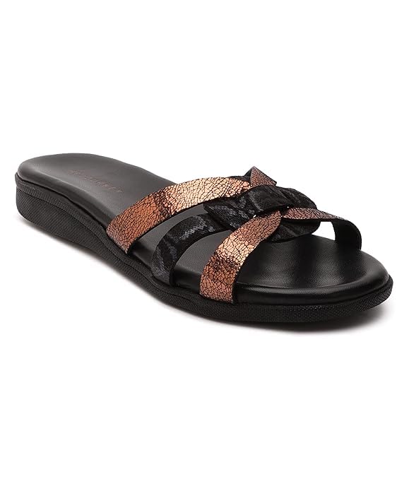 HF JOURNEY Lounging Black-Python Foil Leather Slide Sandal For Women, Slip On, TPR Sole, Rounded Tip TIME - 8192 (Black, 5) (B094K2SBQ6) Amazon Price History, Amazon Price Tracker