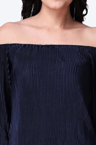 Image of POPWINGS Casual Wrinkle Full Sleeves Off-Shoulder Top and Palazzo Co-ord Set for Women || Co-Ords Set for Women Stylish Western || Top and Palazzos Set for Women|| 2 Piece Set for Women