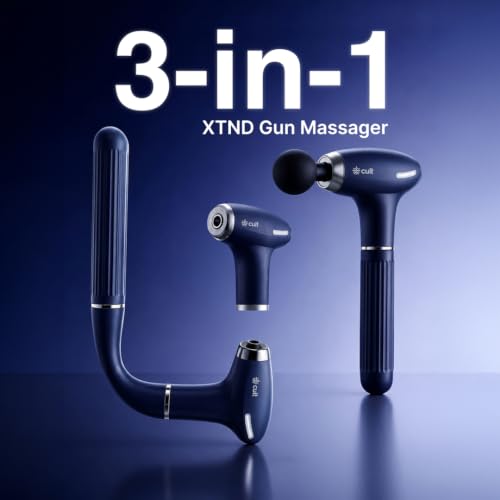 Image of Cult XTND Massage Gun for Full-Body Muscle Relief, 3-in-1 Extension for Easy Back & Full-Body Massage, 35W Motor, 6 Speed Levels, 4 Massage Heads, Pain Relief Massager for Back, Shoulders, Legs & Everyday Recovery, Blue