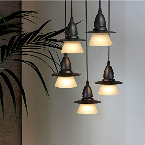 GBLY Lámpara colgante LED Lámpara colgante negra 5 luces Lámpara colgante vintage, ajustable en altura industrial E27 para sala de estar comedor cocina balcón restaurante bar sin bombilla
