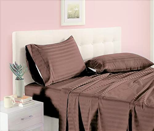 Image of Sofrito Bed Sheet Glace Cotton Striped - 300 TC - King (100 inchx108 inch) - with 2 Pillow Cover | Ideal for Hospitals, Clinics, Hostels, PGs, Hotels & Guest Houses | Brown