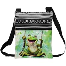 Swinging Frog Messenger Bag Small Ethnic Pattern Printed Adjustable Strap Crossbody Zipper Bag Swinging Frog Phone Bag Wallet Cute Shoulder Handbag for Women Friends