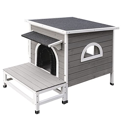 PetsCosset Insulated Cat House Outdoor Weatherproof All-Round Insulation Two Story Outside Wooden Feral Cat Shelter for Winter with 2 Escape Doors, Pull Out Floor and Openable Roof for Cats,