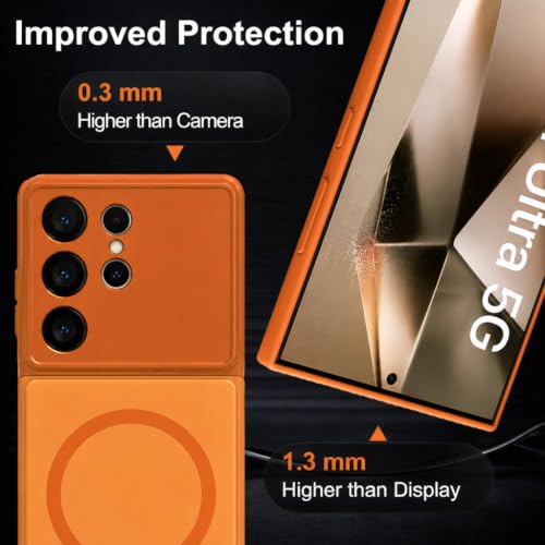 Image of SHINESTAR Luxury Matte Glass Magnetic Phone Case for Samsung Galaxy S24 Ultra 5G| Wireless Charging Support | Camera Lens Protection | Shockproof Slim Protective Back Cover | Orange