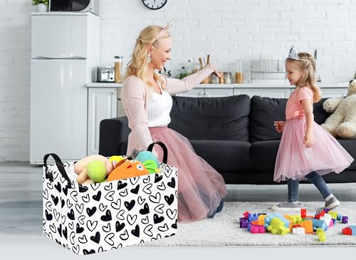 Image of Black Heart Valentine Gift Love Storage Basket Clothes Laundry Storage Box Shelf Bins, Gift Basket Laundry Hamper with Handles