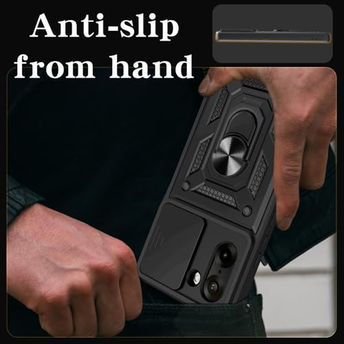 Image of Spazy Case OnePlus Nord CE 5 Back Cover | Heavy Duty Hybrid Case with 360 Degree Rotating Finger Ring Holder + Slider Shutter Camera Protection Case for OnePlus Nord CE 5 - Black