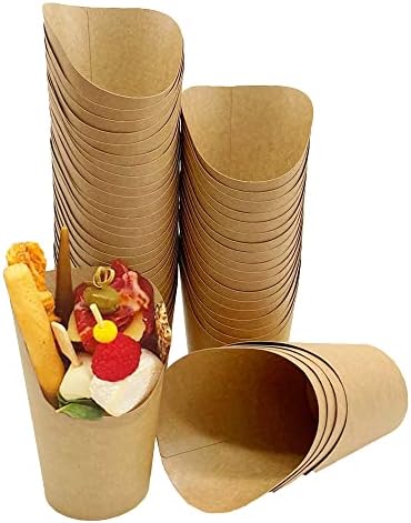 KINGZHUO 50 Pcs French Fries Holder 14oz Charcuterie Cups Disposable Take-out Party Baking Waffle Paper Popcorn Boxes Kraft Paper Cups Holder French Fry Cups Holder Wedding Food Trays Paper Cones