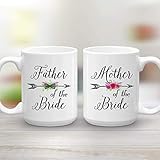 Mother and Father of the Bride Wedding Gift Mug Set, 2 Large 15 oz Coffee Mugs