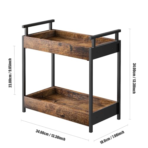KLM Countertop Coffee Station Organizer, 2 Tier Wooden Shelf for Coffee Bar Accessories, Condiment Storage Caddy for Kitchen, Bathroom Counter Organizer, Home, Office - Brown