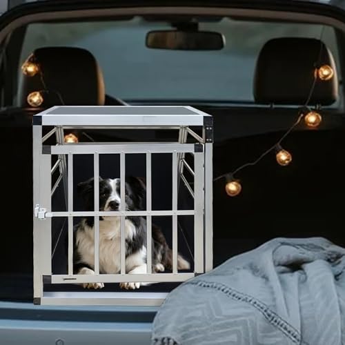 Hundebox Auto, 60x70x67.5cm Hundetransportbox Aluminium für Hunde Katzen, Groß Hundebox mit Sicherheitsverschluss, leicht und stabil (60x70x67.5cm)