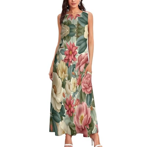 Robe maxi imprimée plantes vintage idéale pour la plage